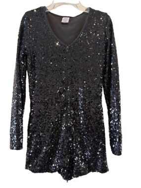 Black Sequin Long Sleeve Zip Front shorts set